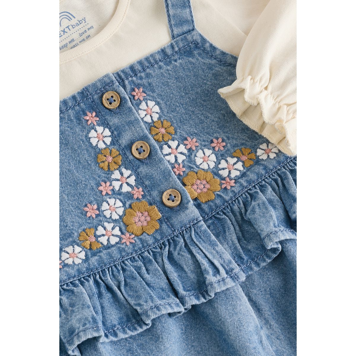 Ensemble bébé salopette body denim bleu brodé, NEXT