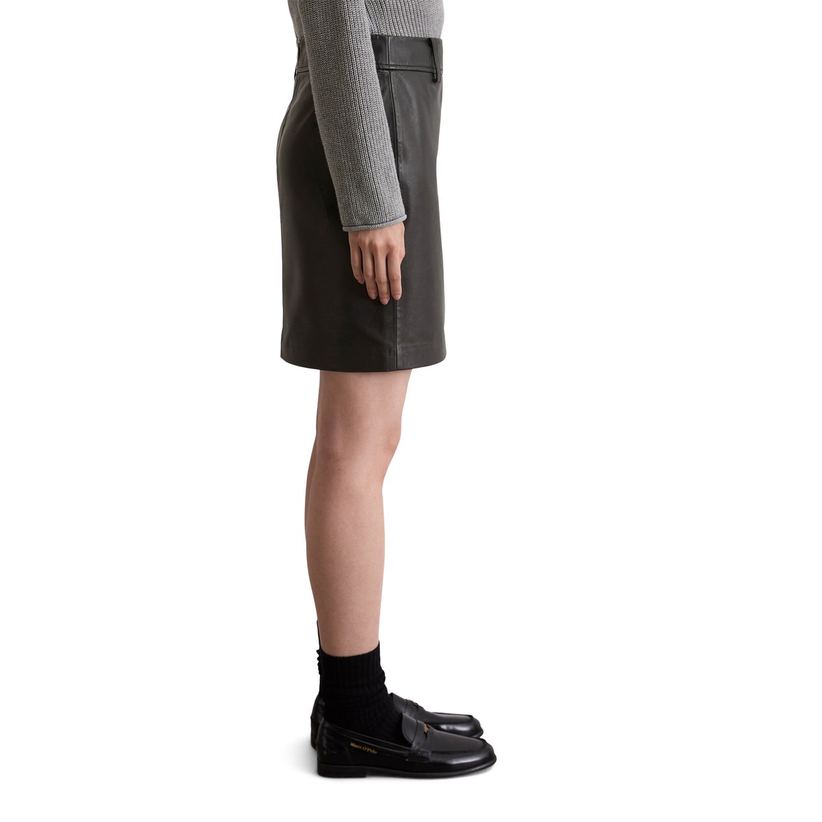 Mini-jupe en cuir regular en cuir nappa d'agneau souple noir, MARC O'POLO