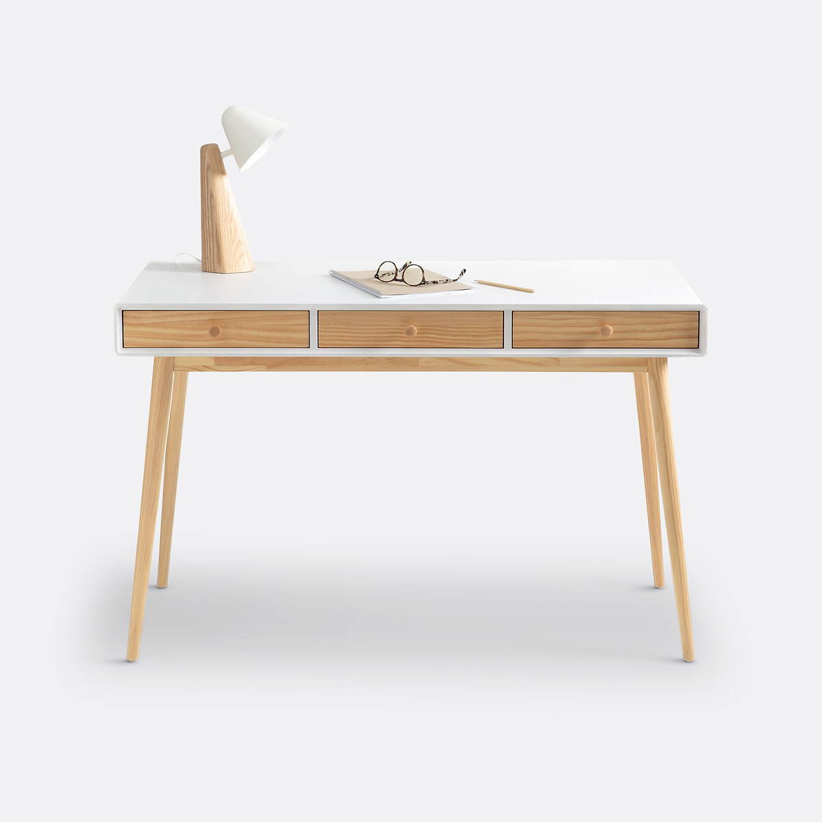 Jimi Desk with 3 Drawers white/wood, LA REDOUTE INTERIEURS
