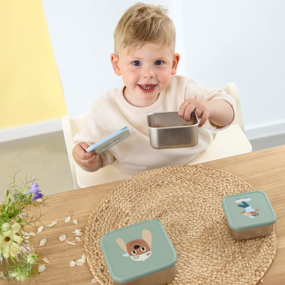Lot de 3 boîtes à goûter vert, bleu, marron, LASSIG