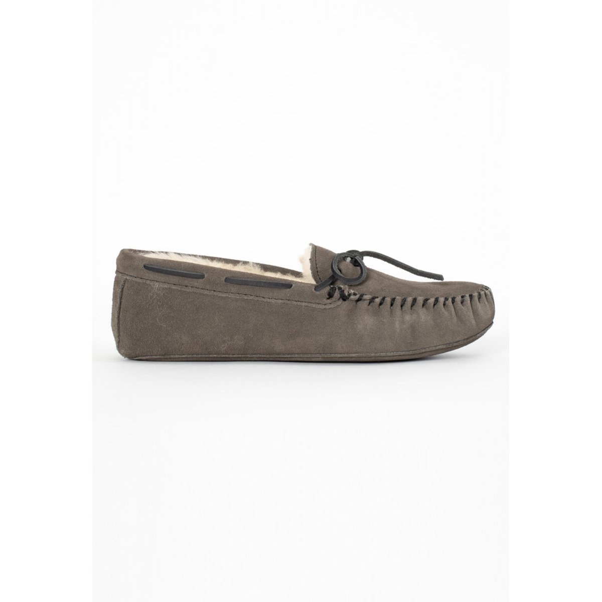 Mocassins en cuir suede et laine SHEEPSKIN SOFTSOLE gris, MINNETONKA