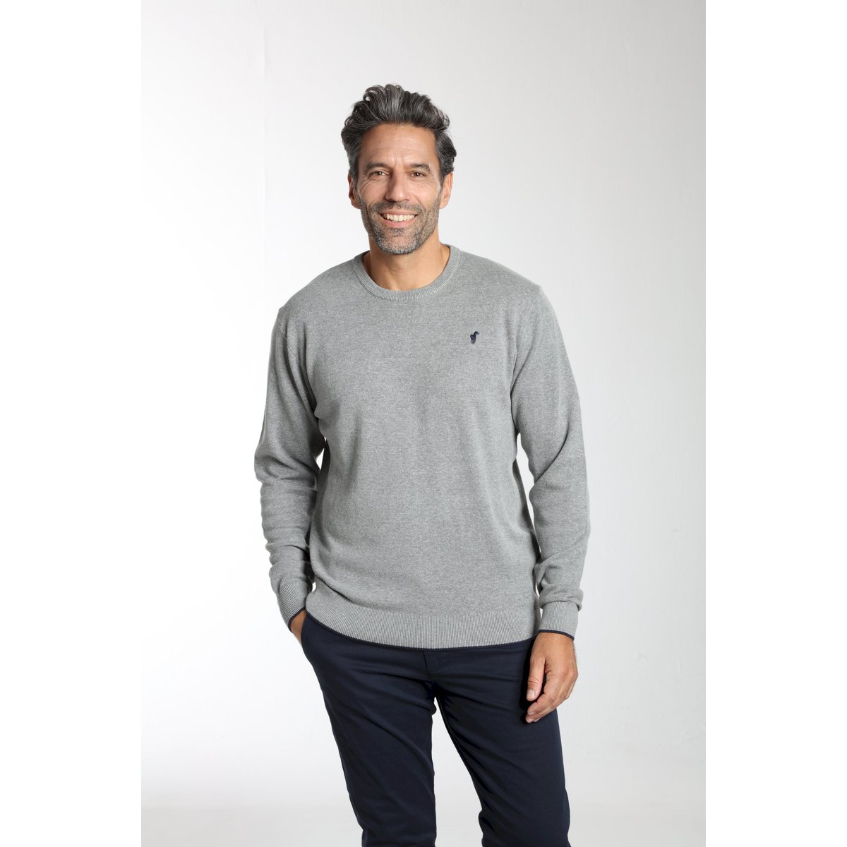 Pull col polo en coton MILANO POLO gris, GENTLEMAN FARMER