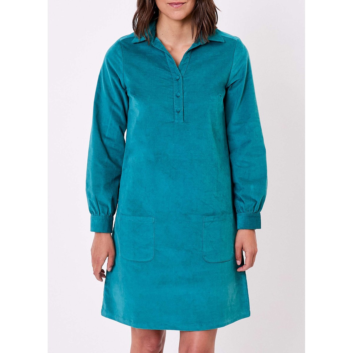 Robe droite velours côtelé bio PASSO bleu atlantic, PRINCESSE NOMADE