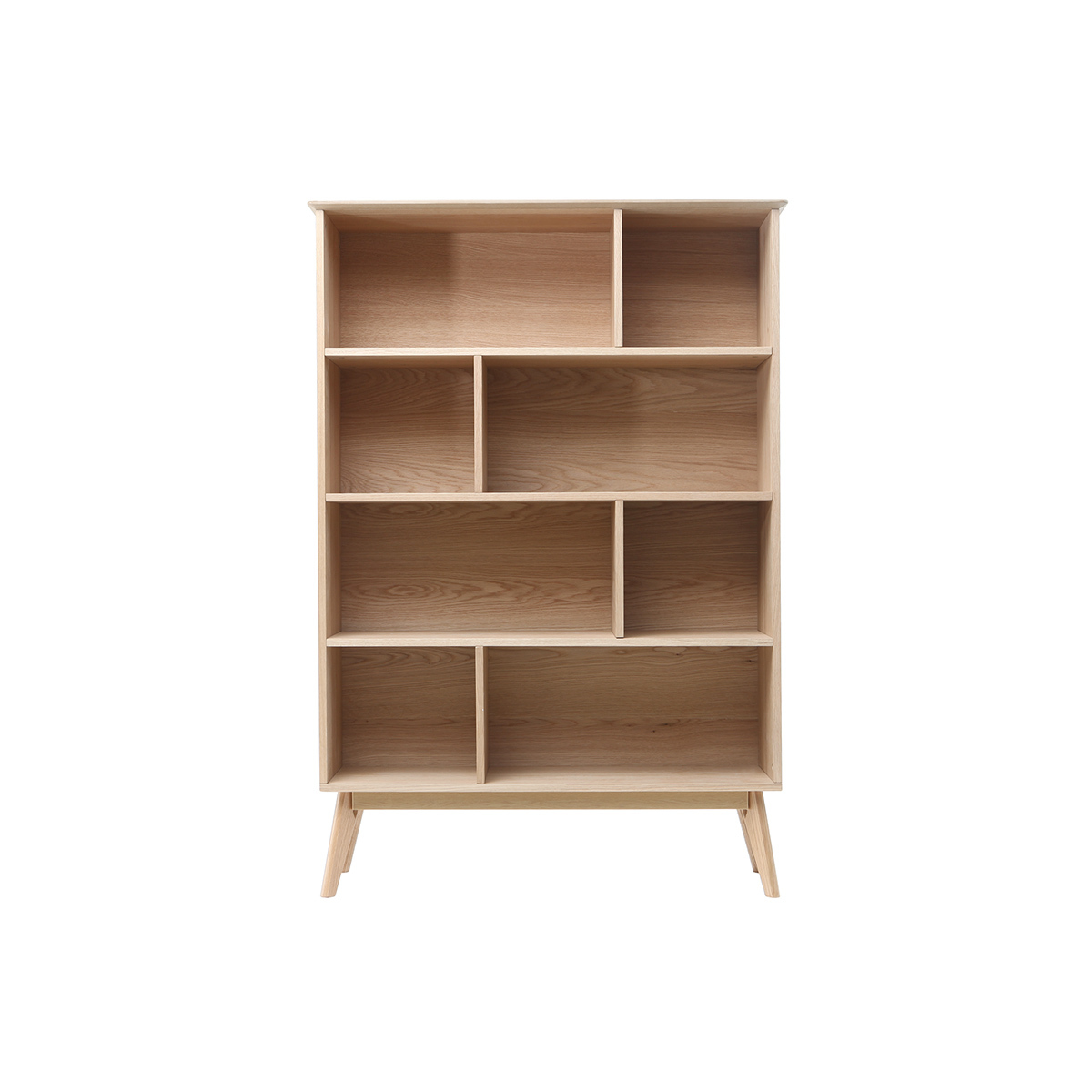 Bibliothèque scandinave en bois clair chêne 8 casiers L110 cm INGRID chêne clair, MILIBOO