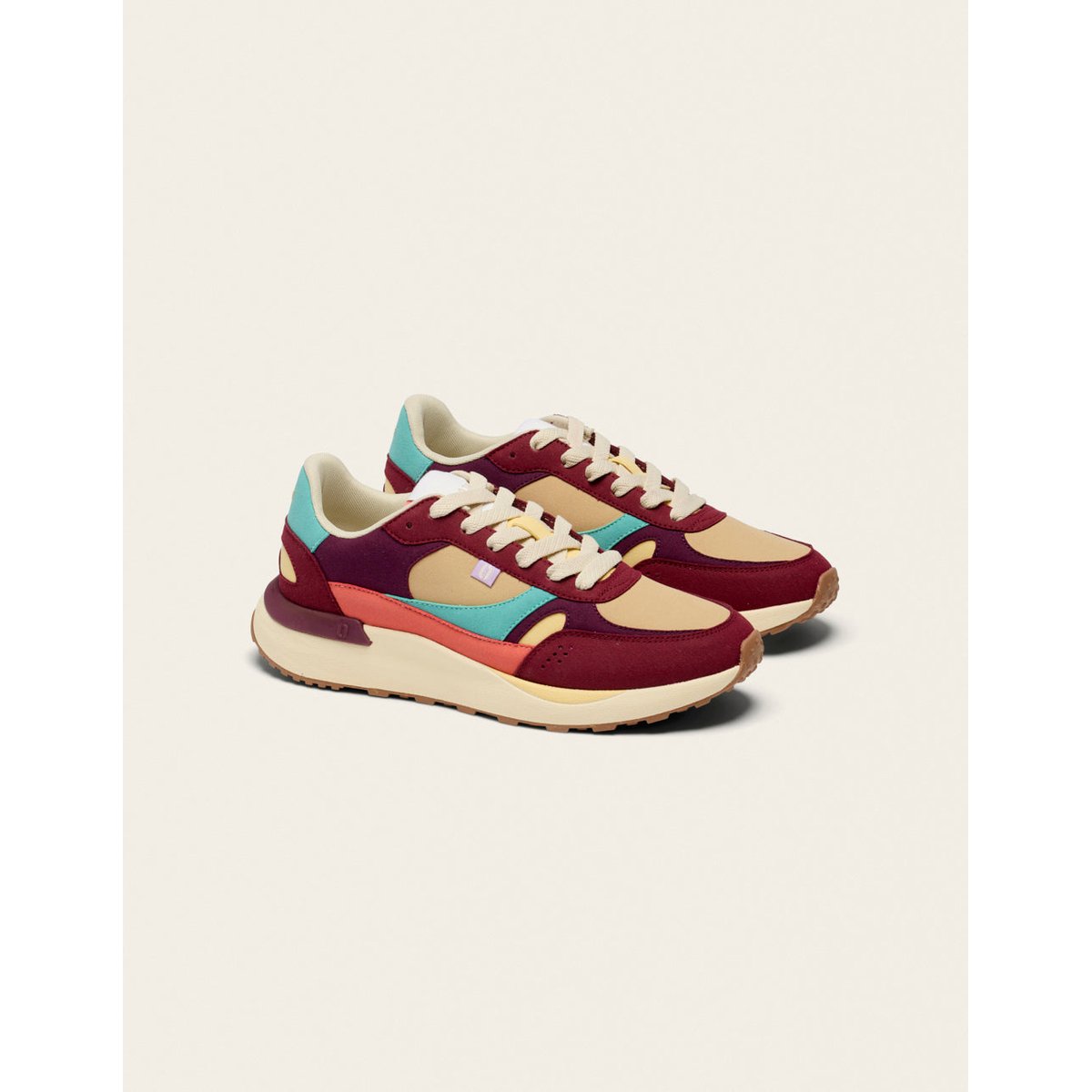 Baskets basses ANAELLE bordeaux prune beige, ODAJE