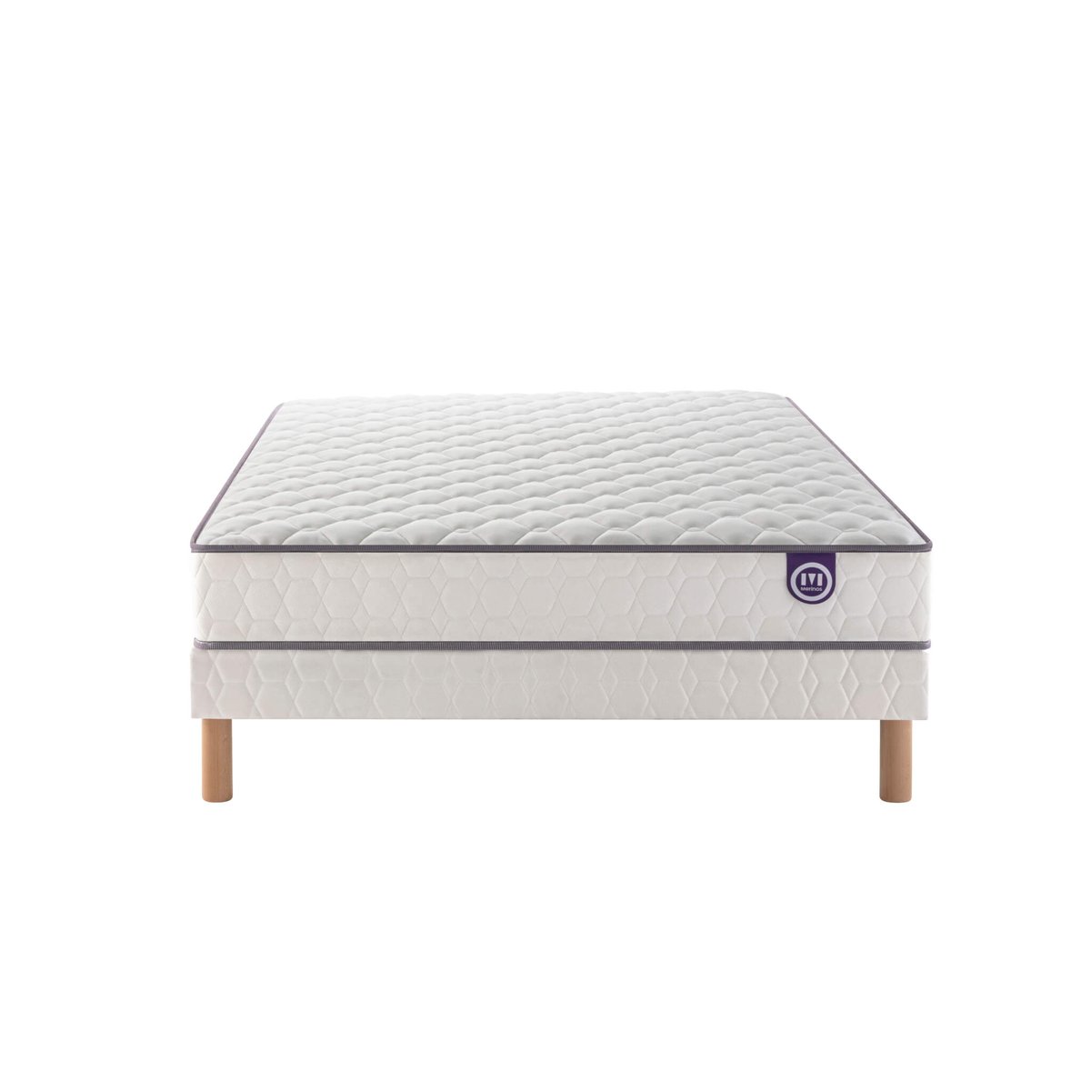 Ensemble matelas ressorts ensachés WELL BED, sommier TWIST et pieds blanc, MERINOS