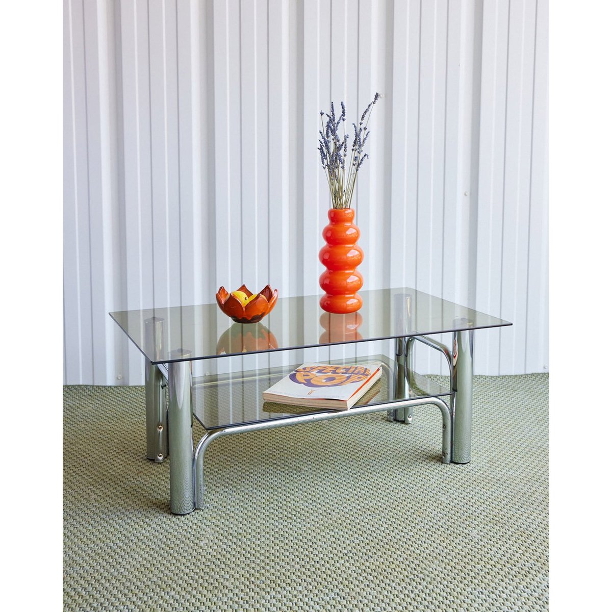 Table basse double plateau en verre fumé Donna N°1105 - Bon état fumé, DEBONGOUT
