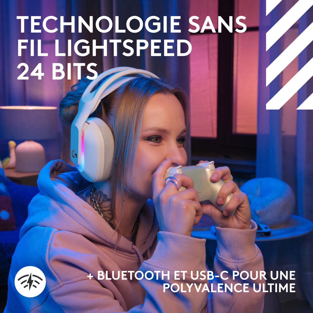 Casque gamer A20X Blanc + base couleur unique, LOGITECH