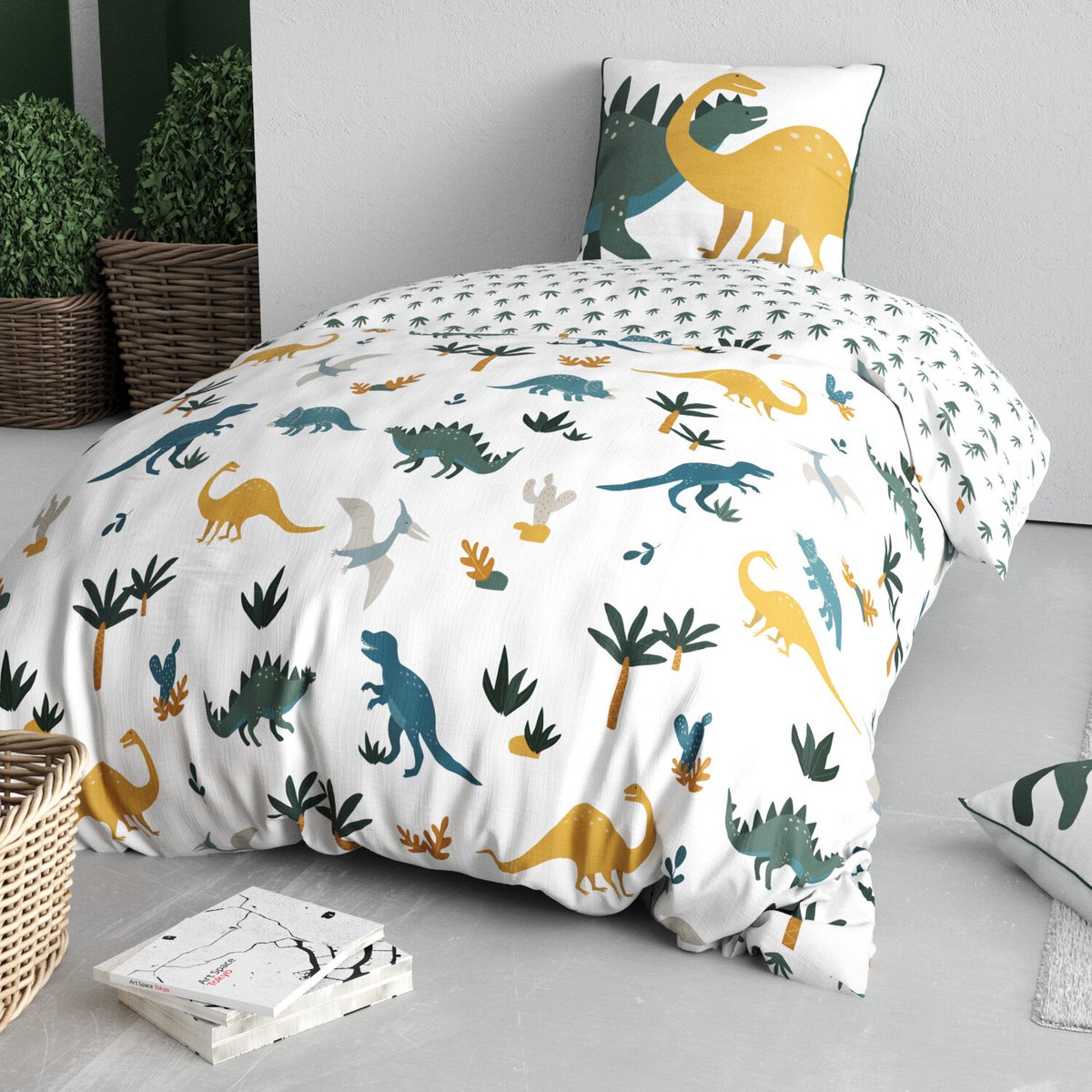 Parure housse de couette coton imprimée, denver vert, C DESIGN HOME TEXTILE
