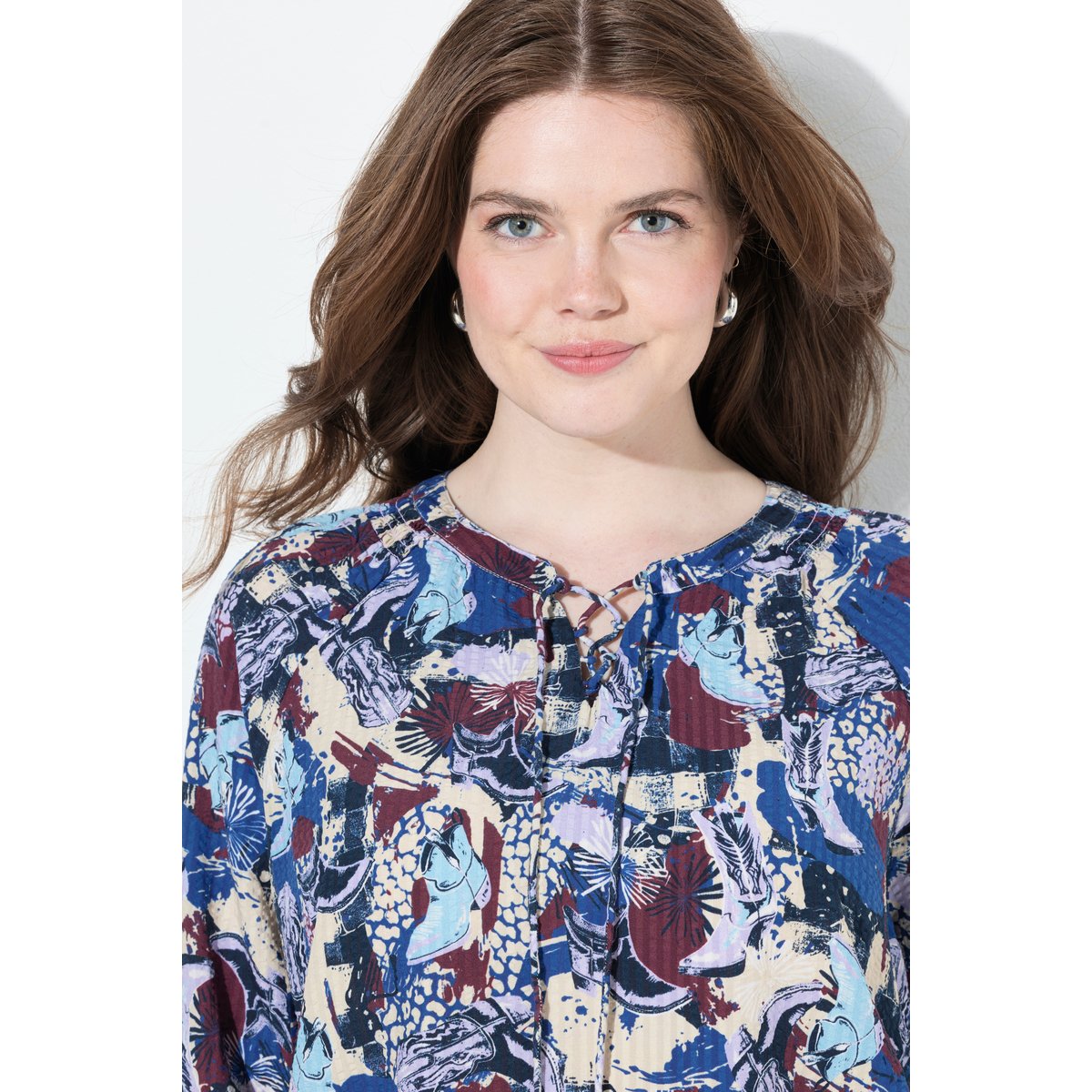 Blouse en cupro oversize, manches 3/4 mastic foncé, ULLA POPKEN