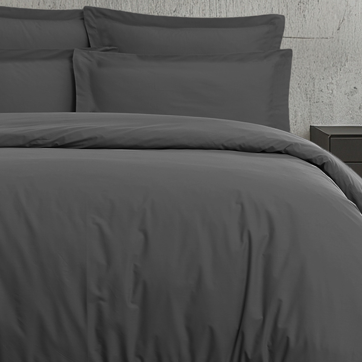 Parure housse de couette satin + 2 taies 65x65 cm VERSALUXE UNI anthracite, SENSEI MAISON