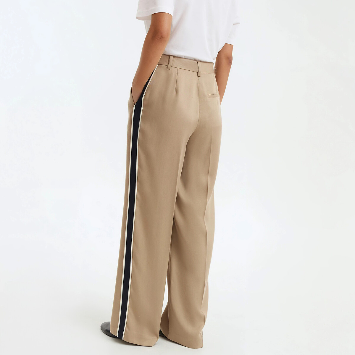 Lyocell Side Stripe Wide Leg Trousers beige, LA REDOUTE COLLECTIONS