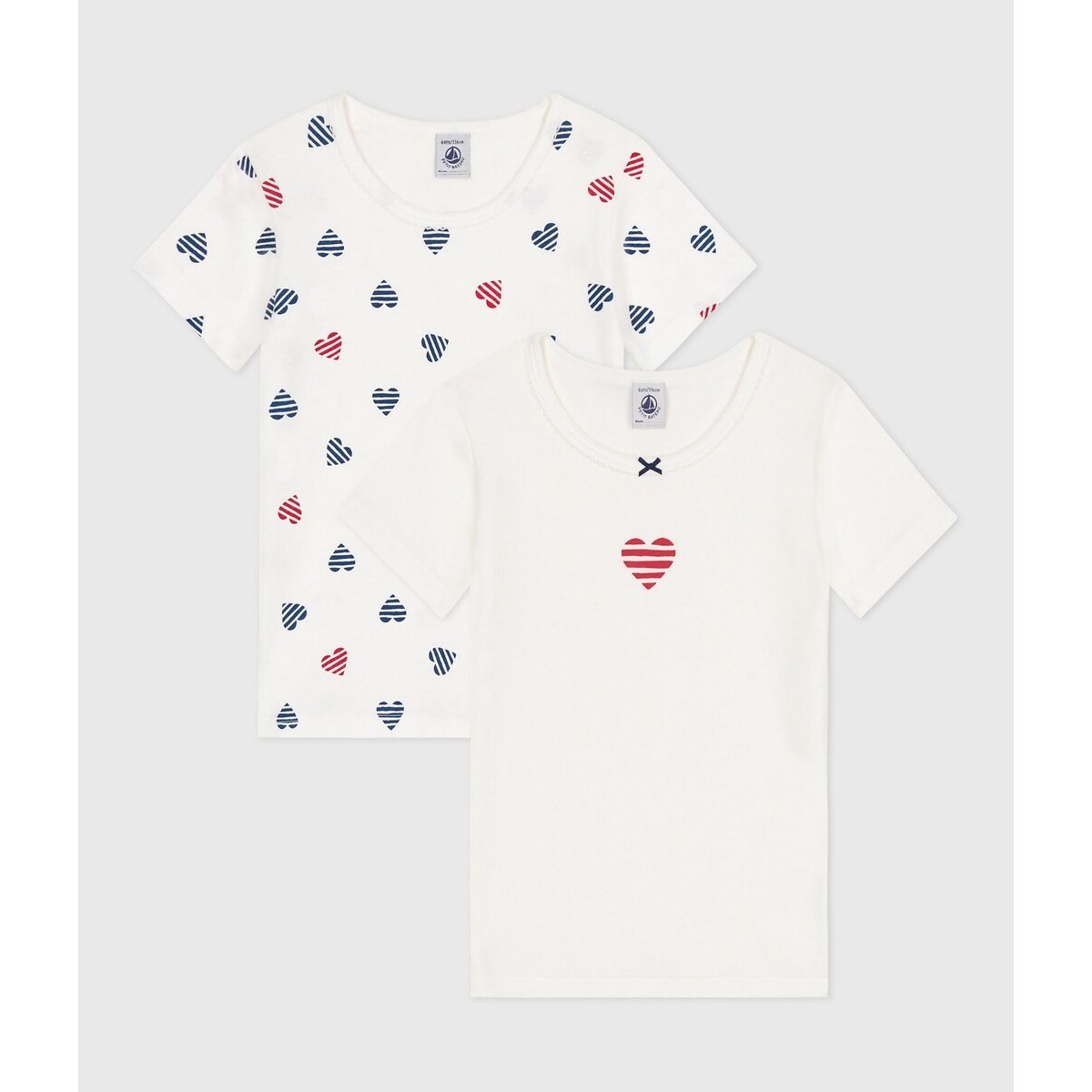 Pack of 2 Vest Tops 3-12 Years heart print, PETIT BATEAU