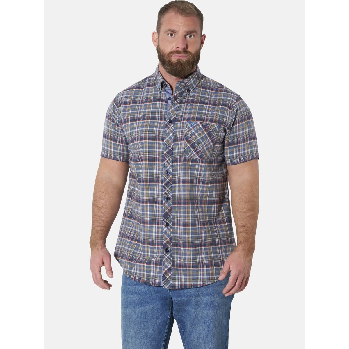 Chemise à manches courtes OHLDUR bleu à carreaux, JAN VANDERSTORM