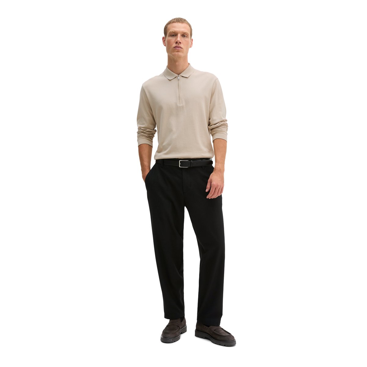 Polo à manches longues, coupe classique en jersey de coton bio tout doux noir, MARC O'POLO