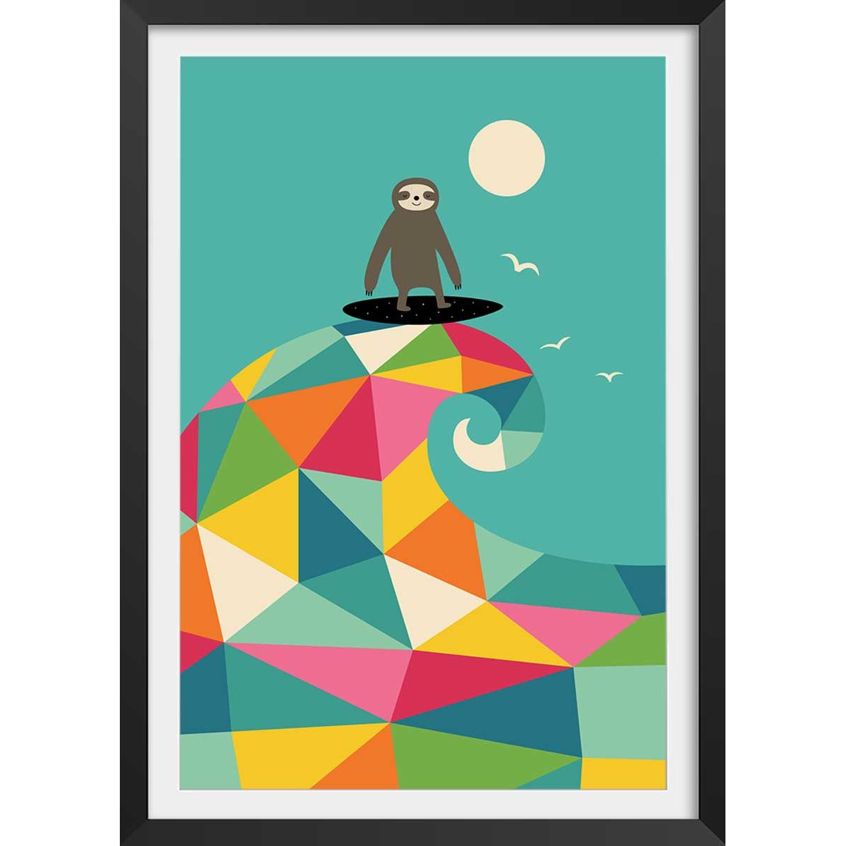 Affiche enfant surf session colorée affiche + cadre en bois - noir, HEXOA