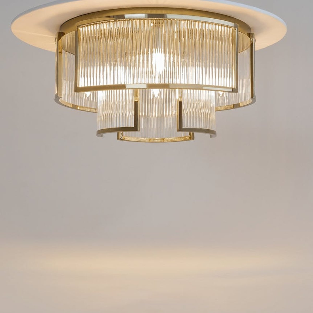 Plafonnier Art Déco verre cannelé – structure dorée ELMA doré, PIER IMPORT