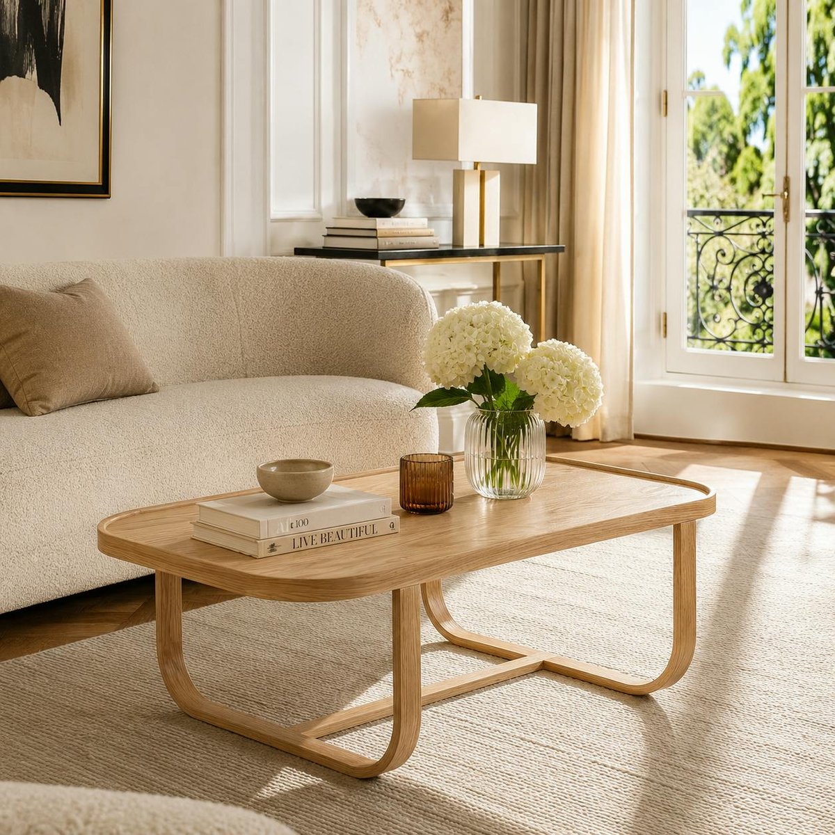 Table basse en bois, pieds courbés NOMA bois clair, PIER IMPORT