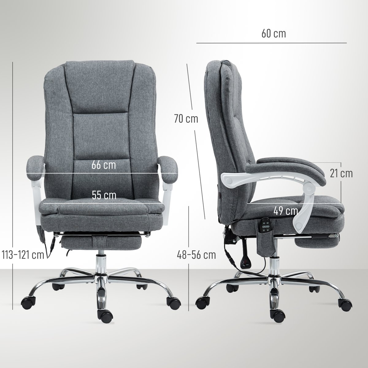 Fauteuil de bureau avec fonction massage gris, HOMCOM