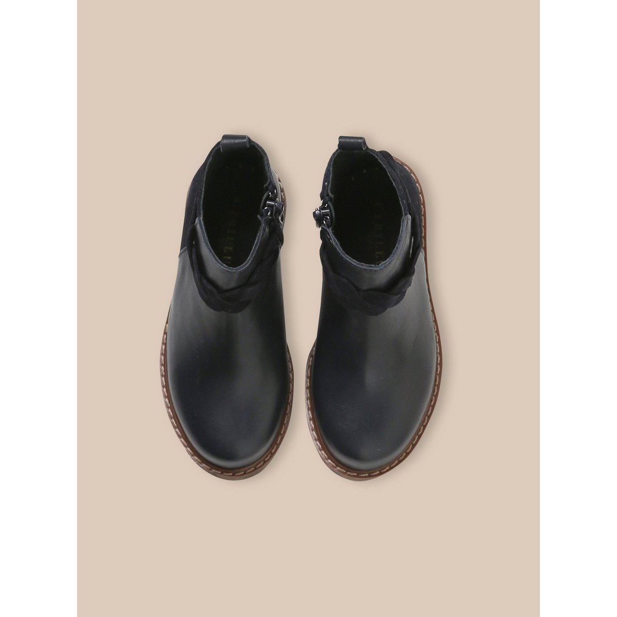 Boots tresse en cuir marine, CYRILLUS