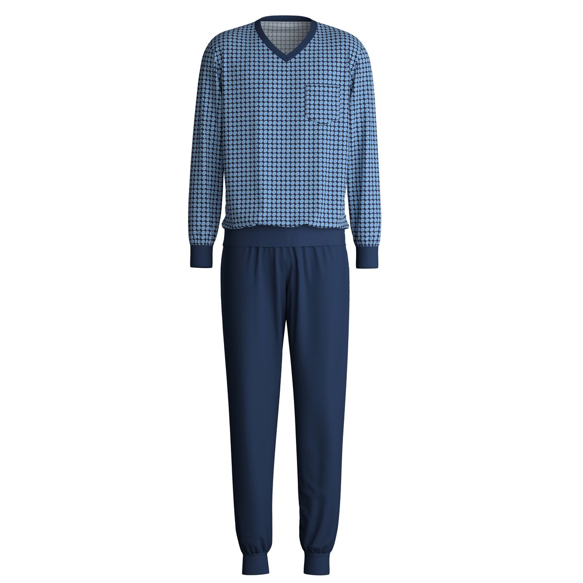 Pyjama avec bords élastiques manches longues Coton RELAX STREAMLINE insigne bleu, CALIDA