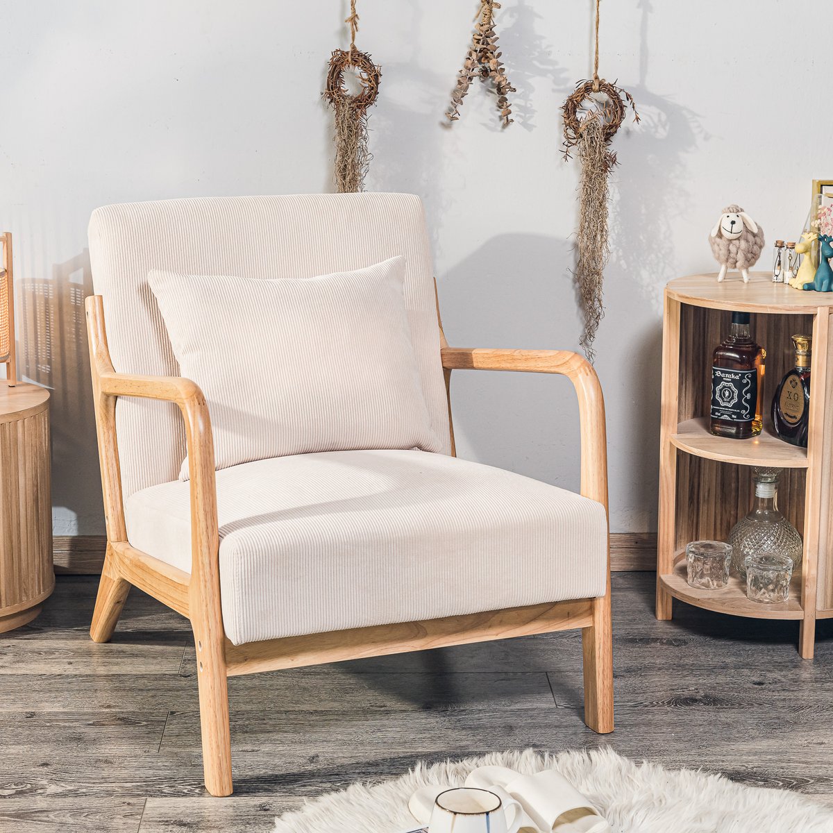 Fauteuil de salon en velours côtelé, OHAMA beige, NORDLYS