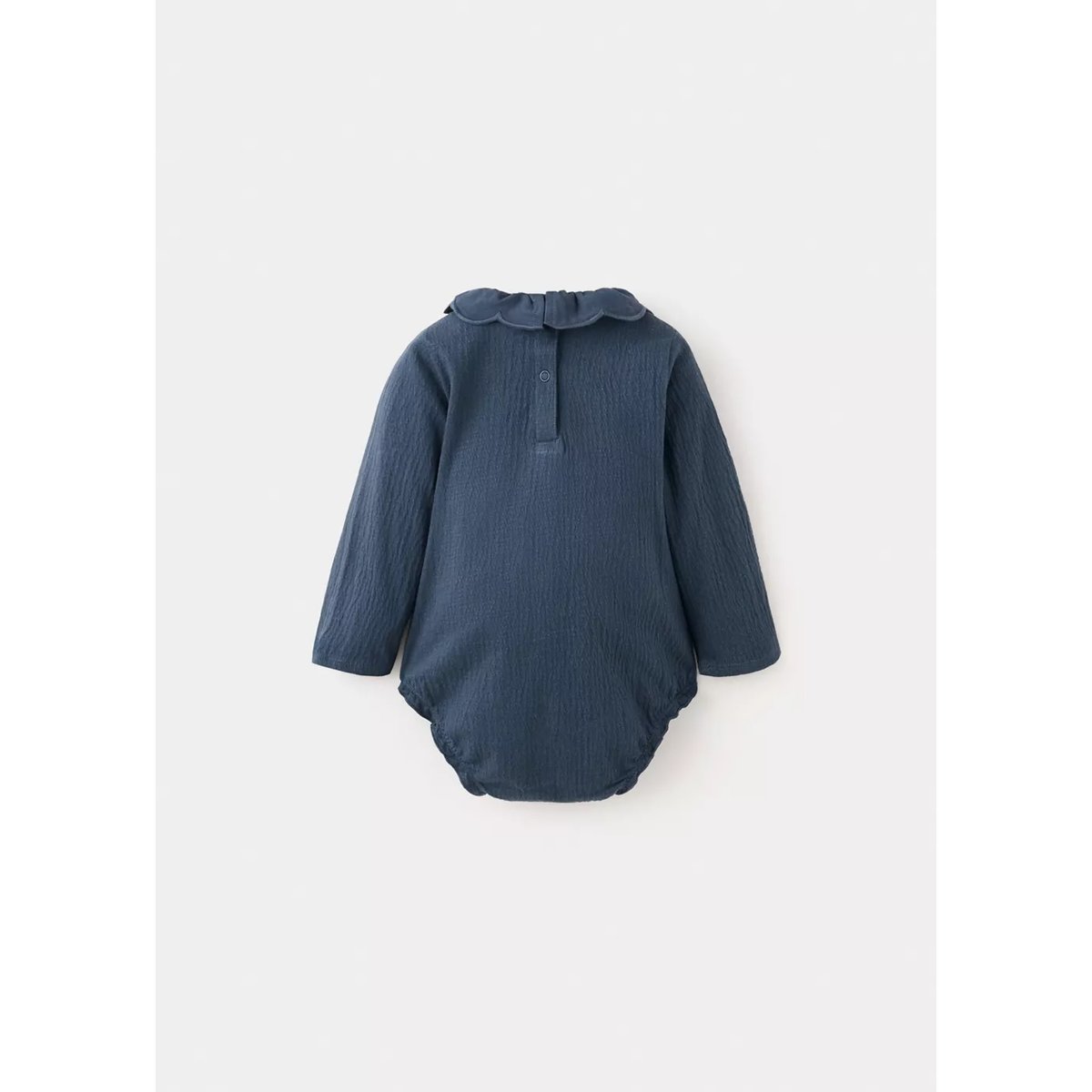 Body en coton gaufré à col Claudine bleu indigo, MANGO BABY