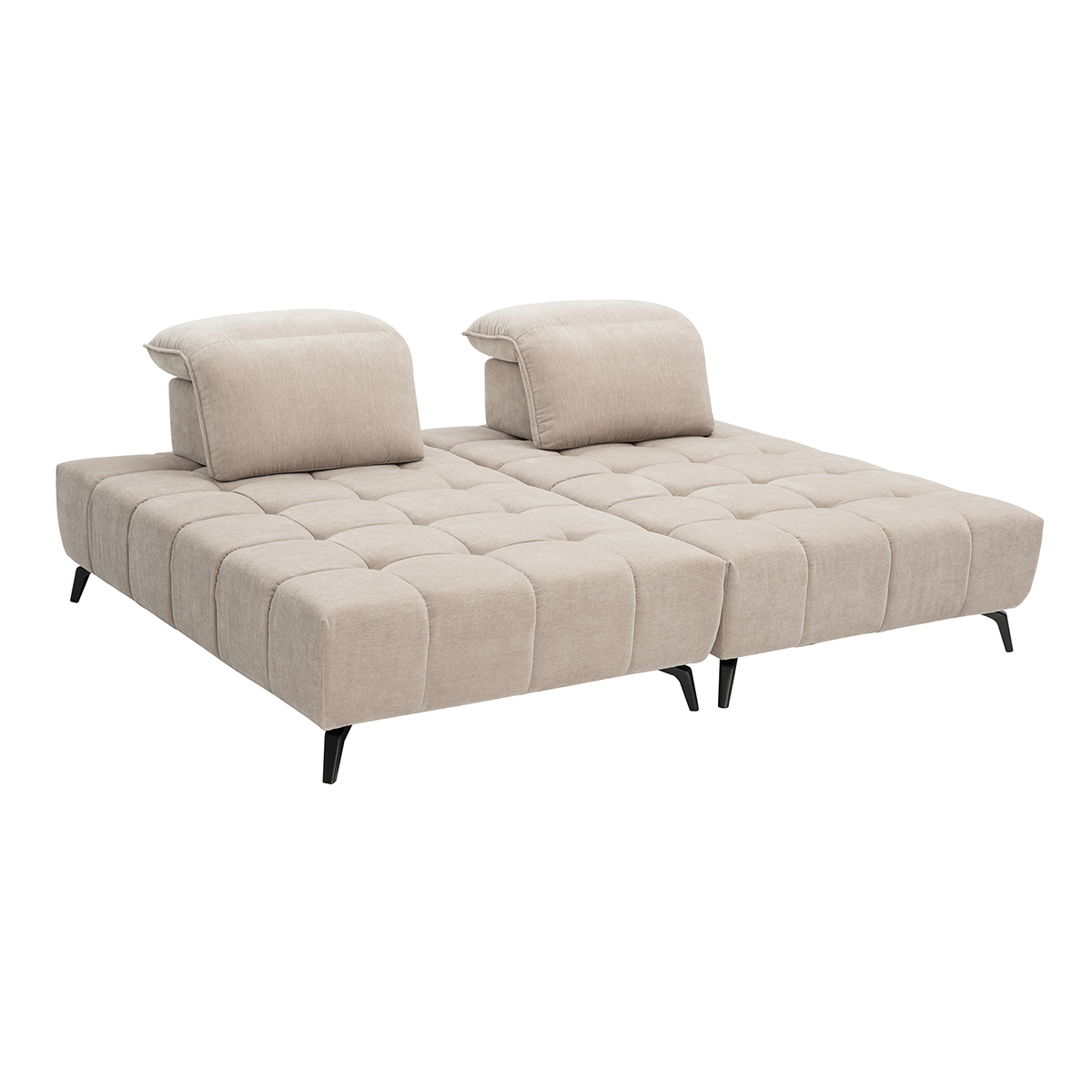 Canapé modulable 4 places avec têtières ajustables en tissu effet velours vert kaki et métal noir OLMO taupe, MILIBOO
