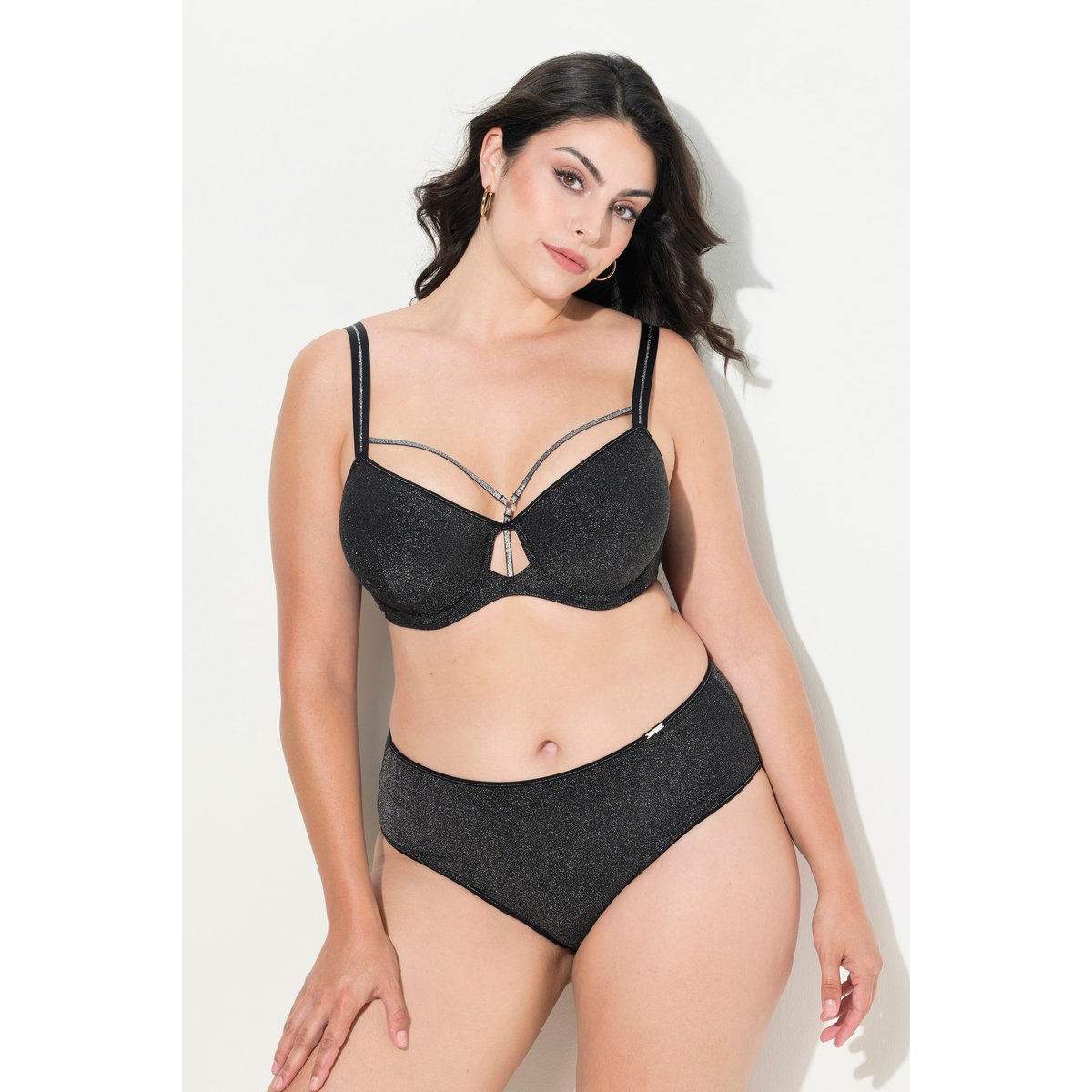 Culotte midi, effet métallique noir, ULLA POPKEN