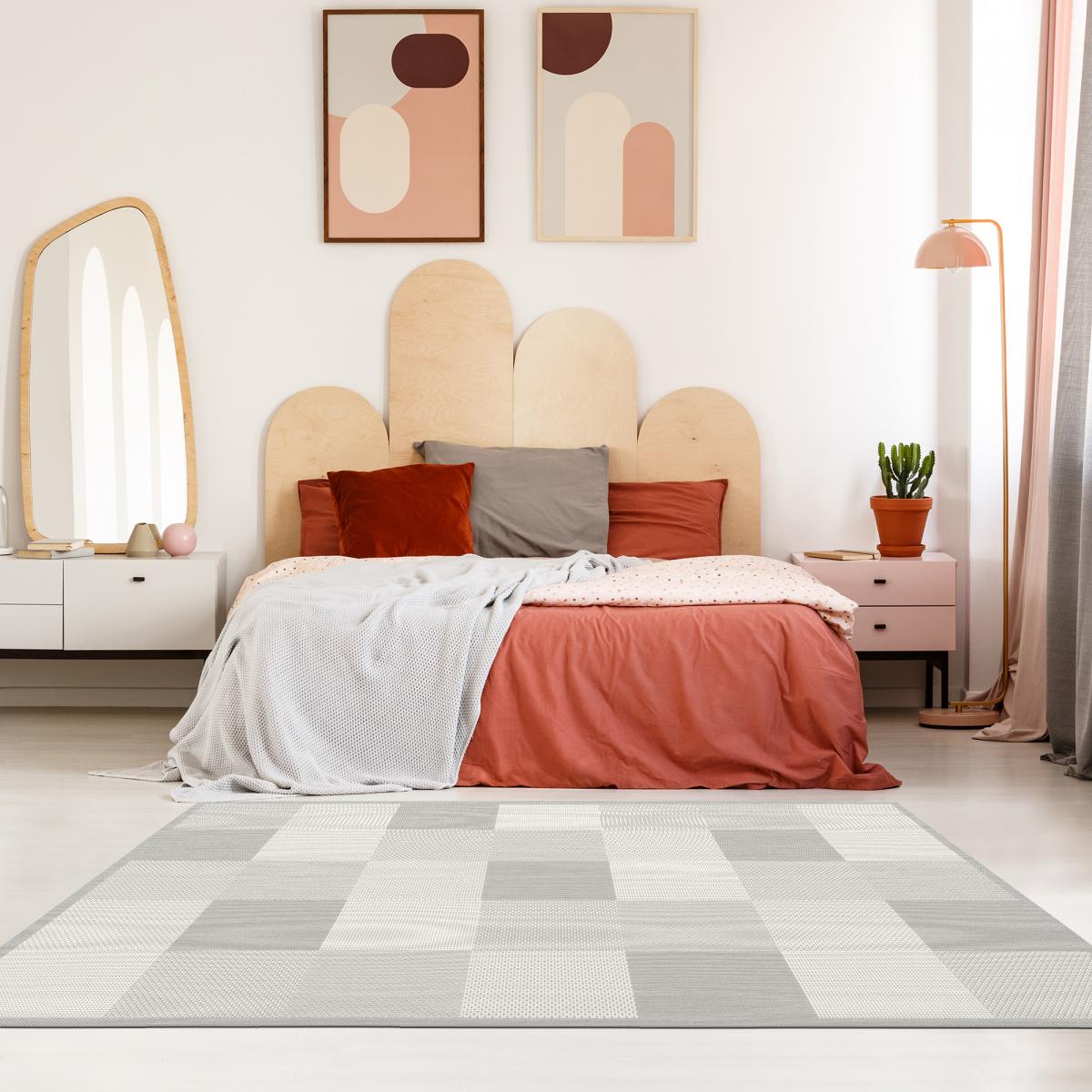 Tapis extérieur tissé kilim rectangle STAROW 1 gris, UN AMOUR DE TAPIS