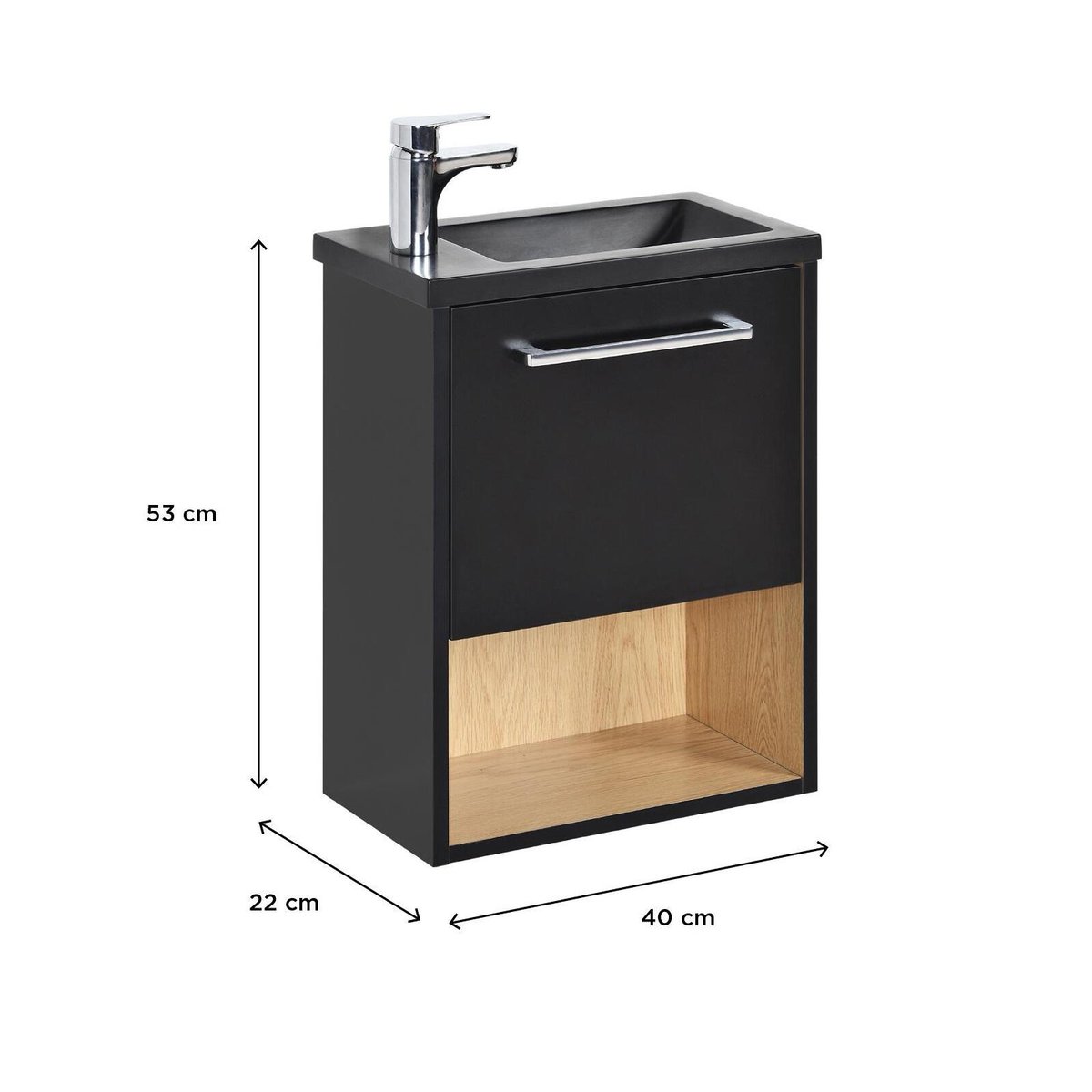 Meuble Lave-mains NIKA noir et chêne, MOB IN