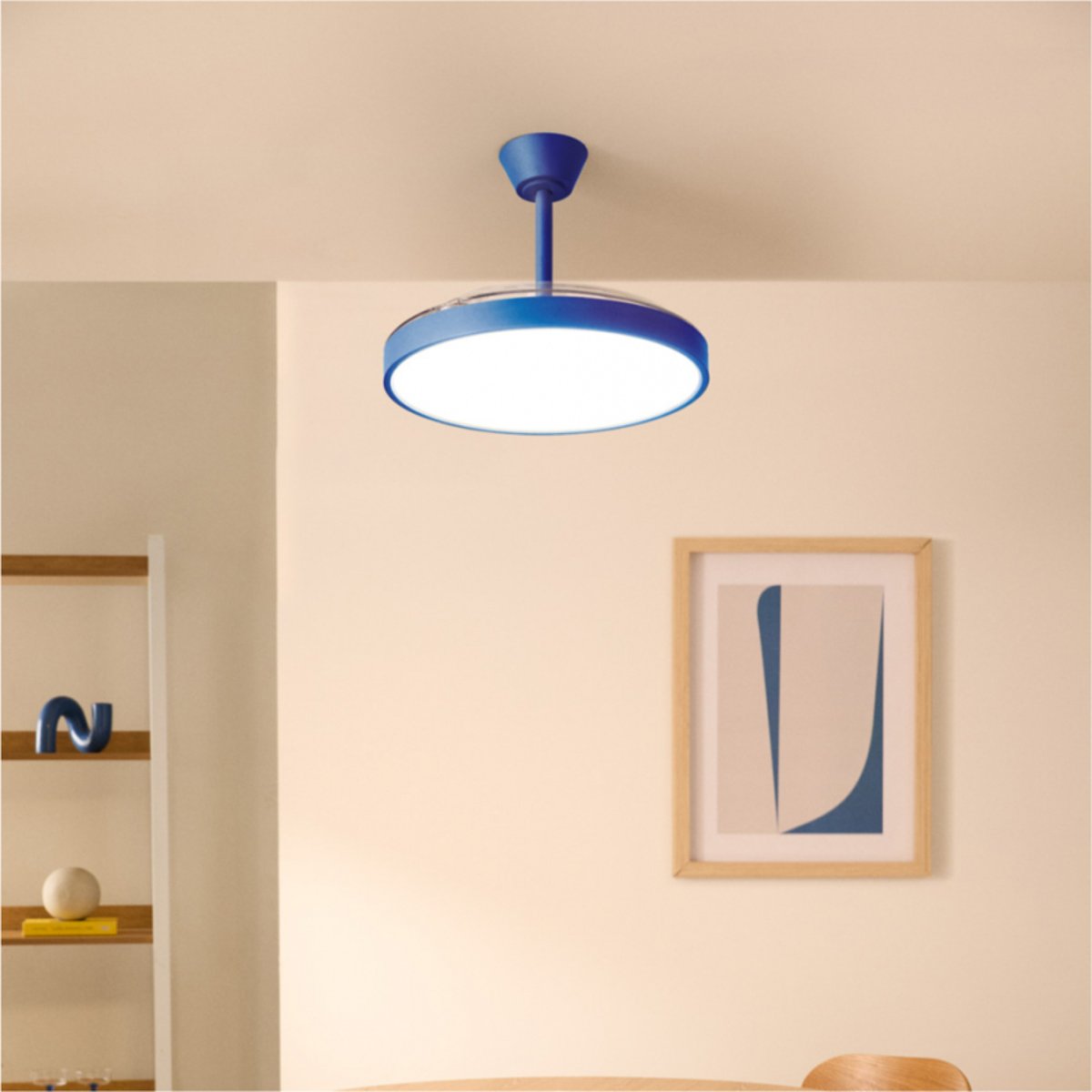 Ventilateur de plafond 40W silencieux avec lumiére et télécommande WIND CLEAR STUDIO bleu cobalt/transparent, CREATE