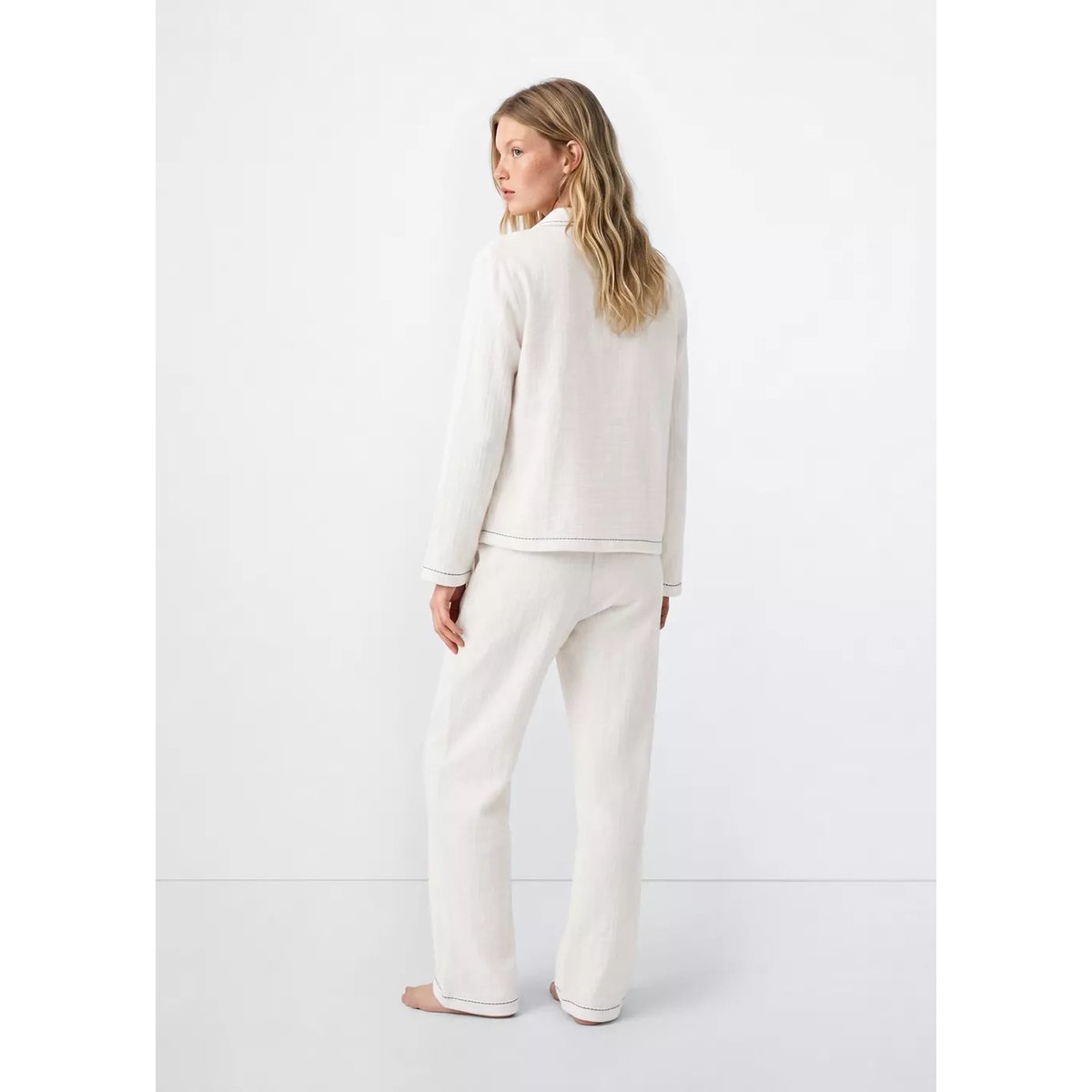 Pyjama deux pièces surpiqûre blanc cassé, MANGO TEEN