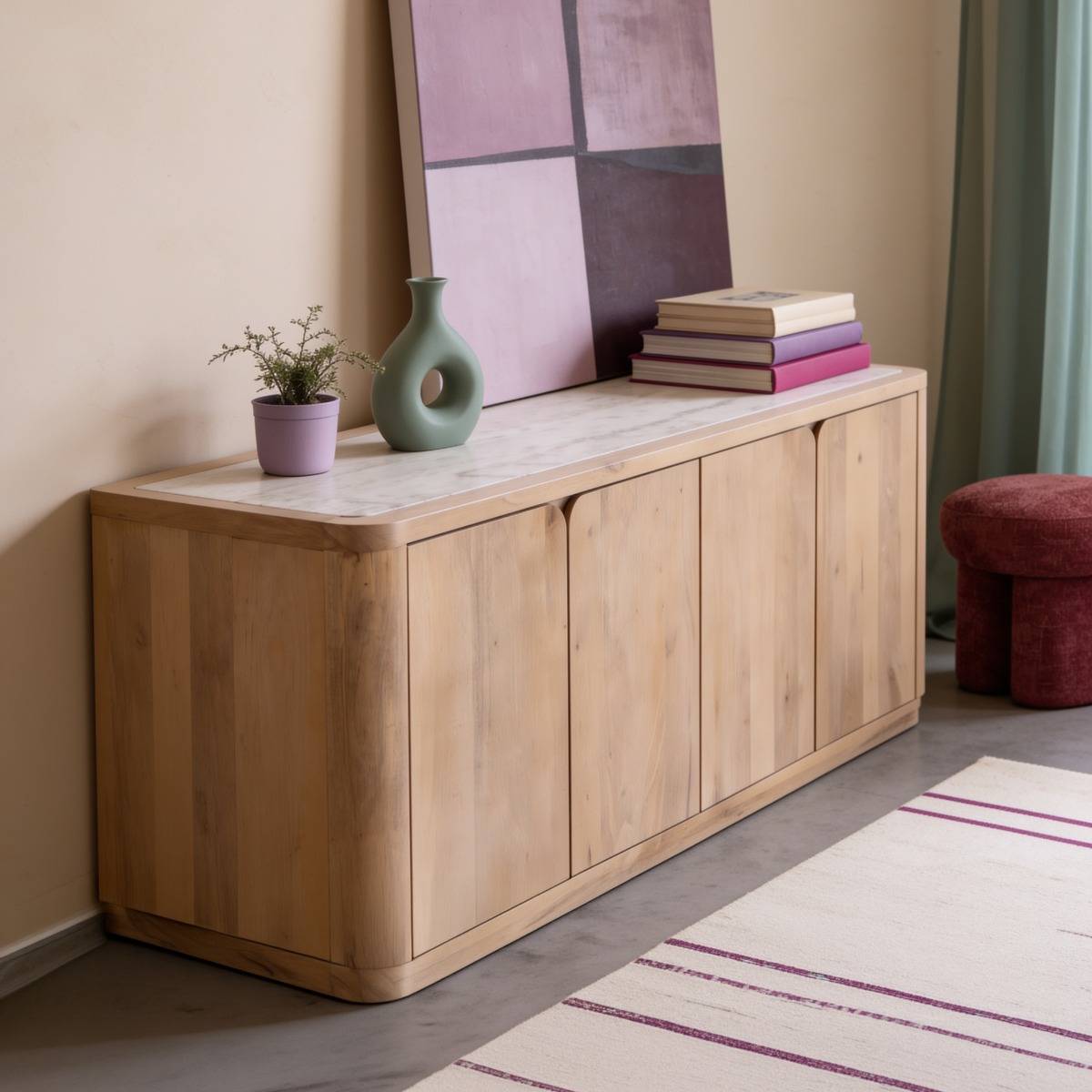 Buffet en bois de manguier et en marbre LUMEYA bois clair, MADE IN MEUBLES