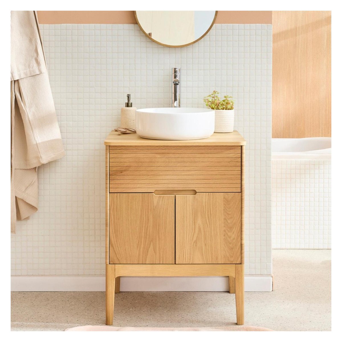 Ensemble meuble simple vasque 60cm + vasque ALASKA chêne - mdf - mat, MOB IN
