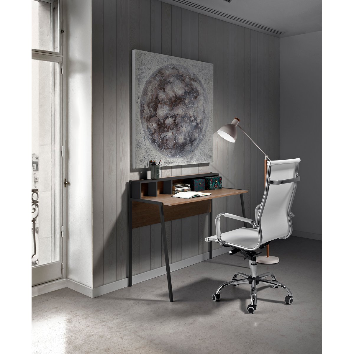 Bureau en placard et métal, BERLIN noyer-graphite, HERDASA