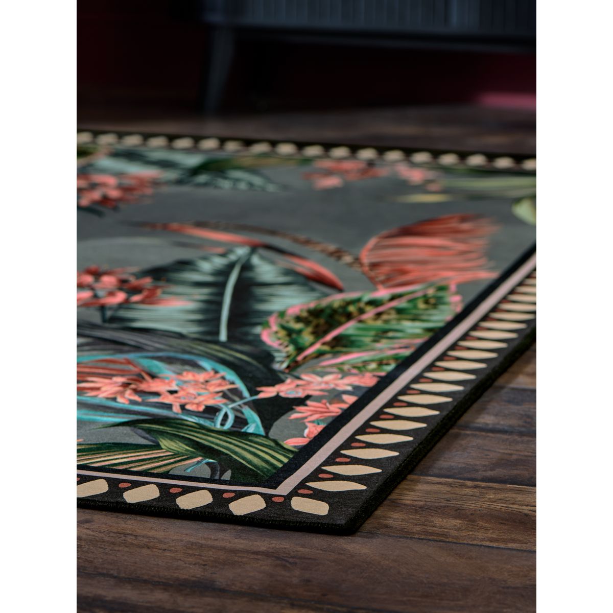 Tapis lavable à liseré tropical gris, NEXT