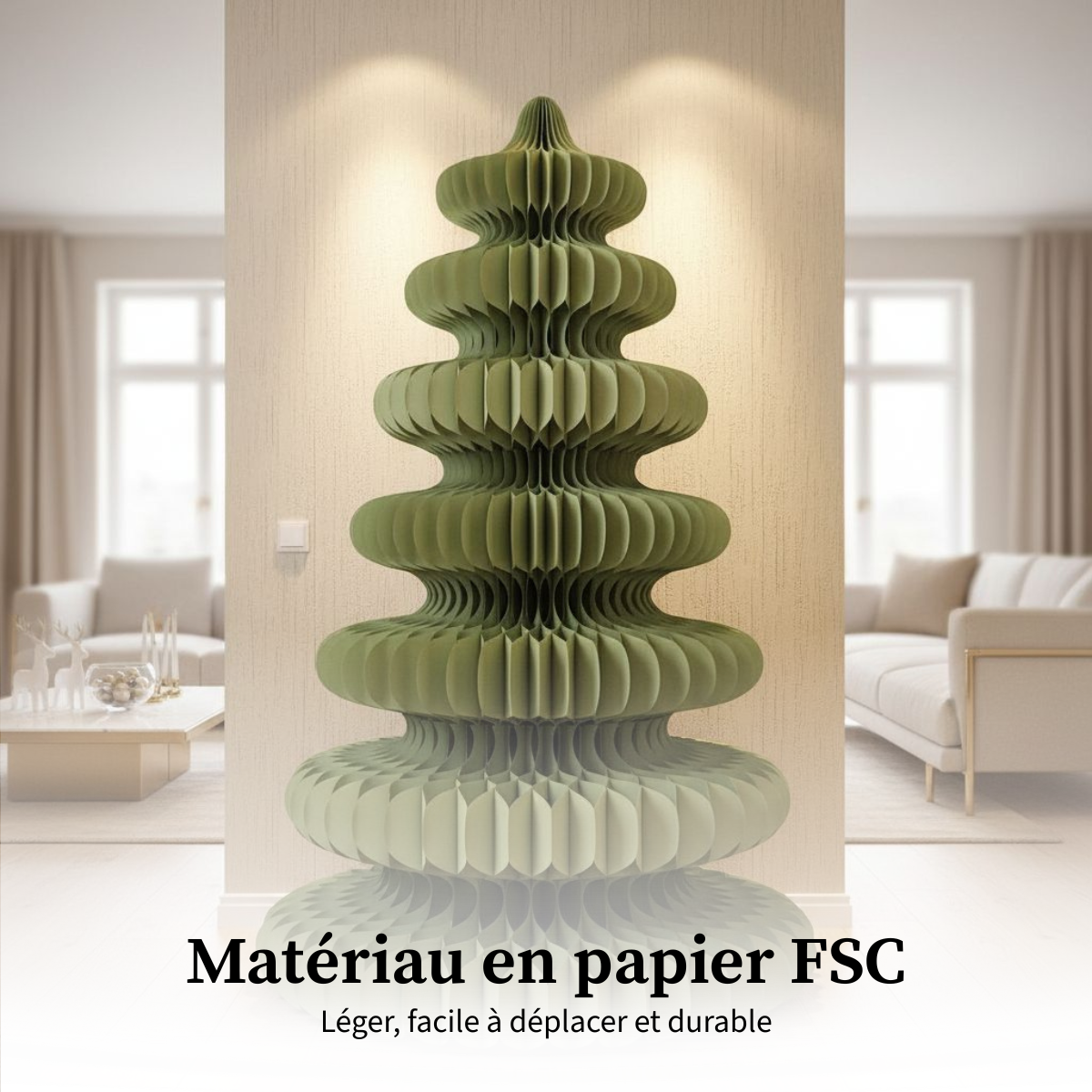 Sapin de Noël décoratif en papier H212 cm YARRAH vert, MICA DECORATIONS