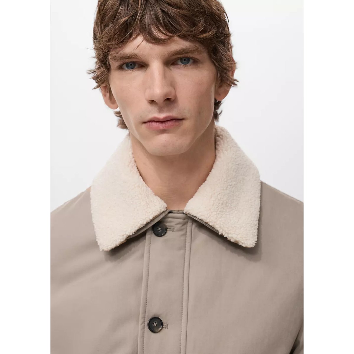 Veste matelassée à col moutonné sable, MANGO MAN