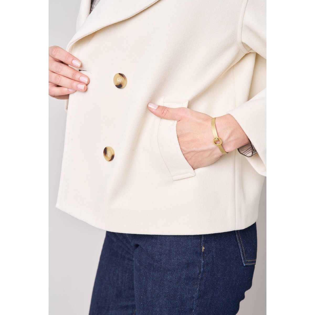 Manteau court femme col tailleur LEONORA cream, DEELUXE