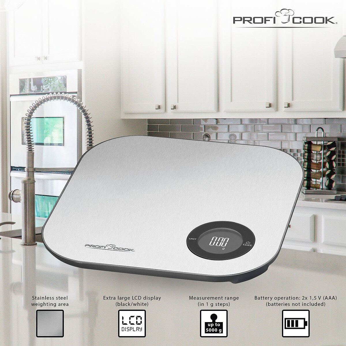Balança de cozinha com Bluetooth, da Proficook inox, PROFICOOK