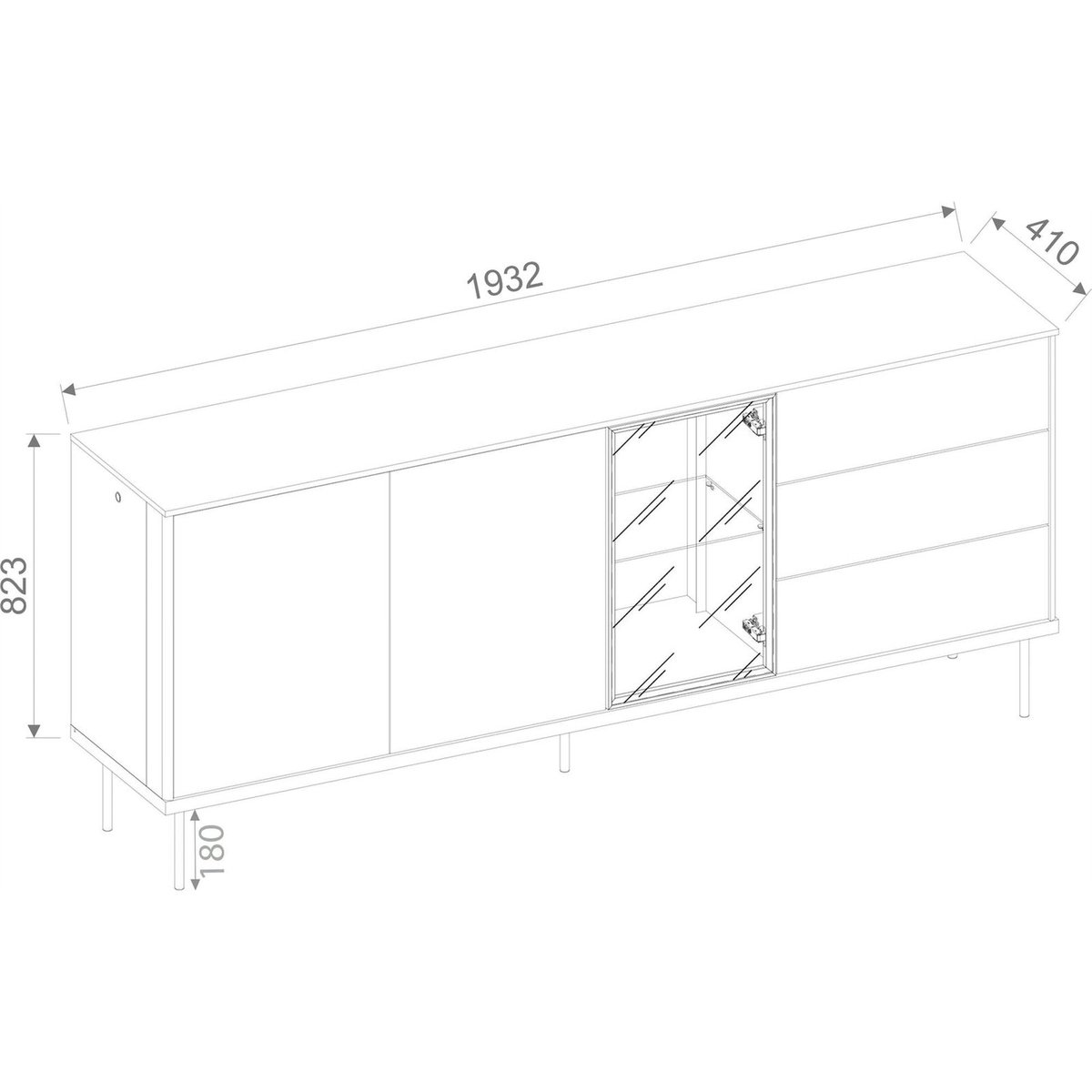 Buffet vitrine lumineux en bois EPIRO gris beige et chêne foncé, RECOLLECTION