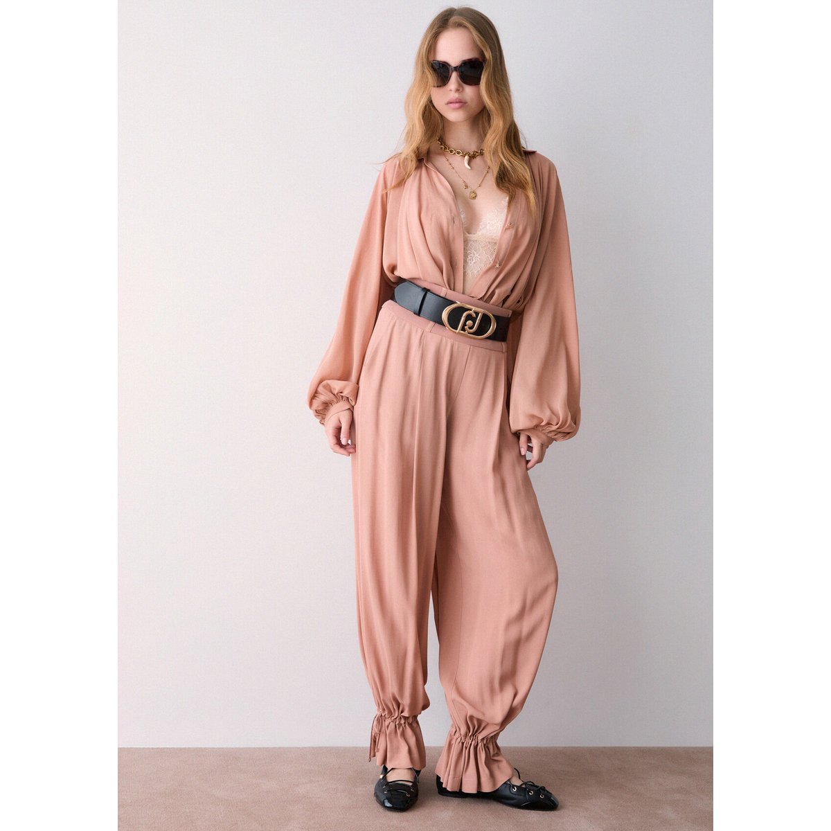Pantalon ample avec cordon de serrage chair, LIU JO