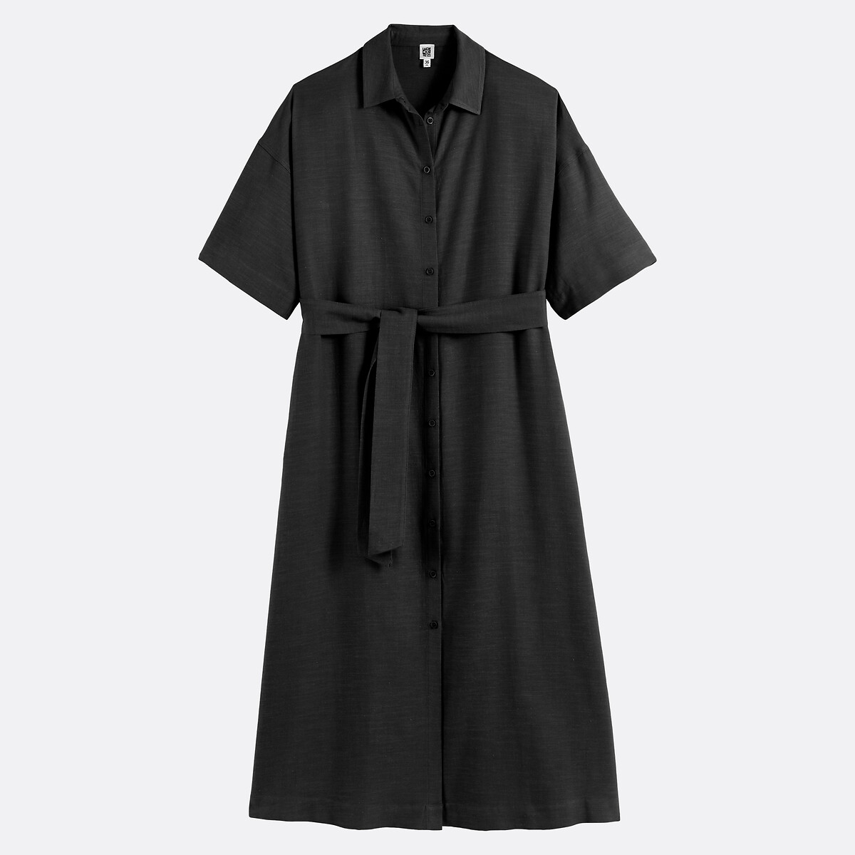 Lange overhemdjurk met elleboogmouwen met ceintuur zwart, LA REDOUTE COLLECTIONS