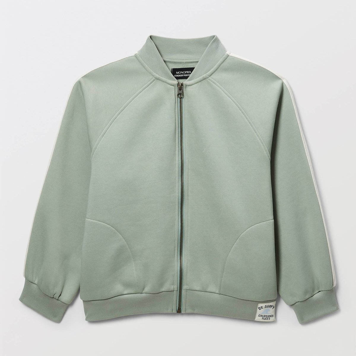 Sweat molleton uni col teddy en coton BIO GOTS agave, MONOPRIX