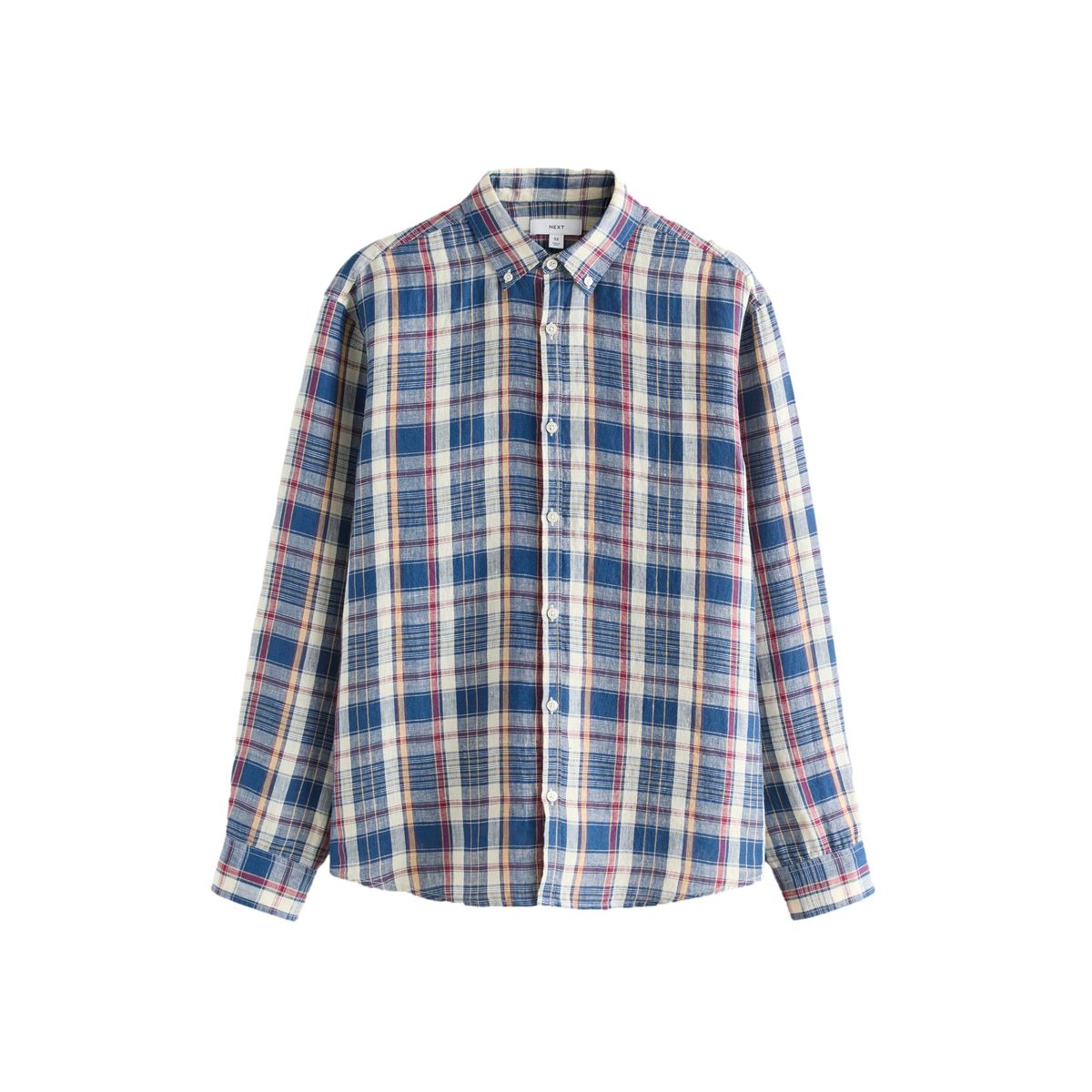Chemise manches longues lin à carreaux rouge, NEXT