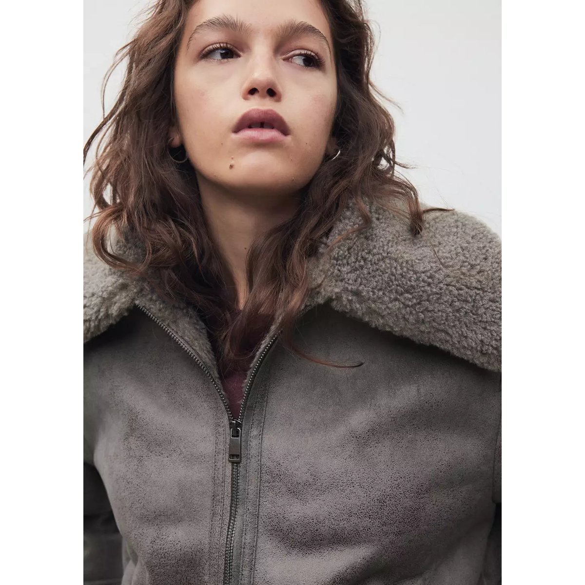 Manteau oversize imitation mouton retourné gris, MANGO TEEN