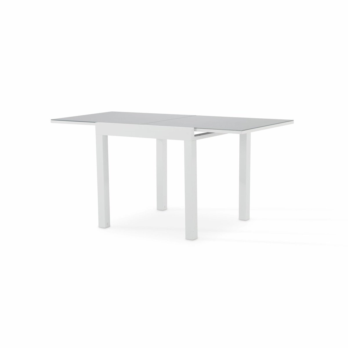 Table à manger, extensible, aluminium, TOKYO blanc, verre gris clair, DEFORA HOME
