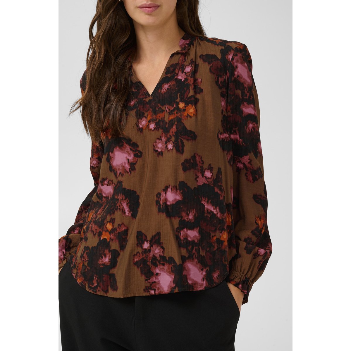 Blouse à manches longues marron rose brown/pink flower, CULTURE