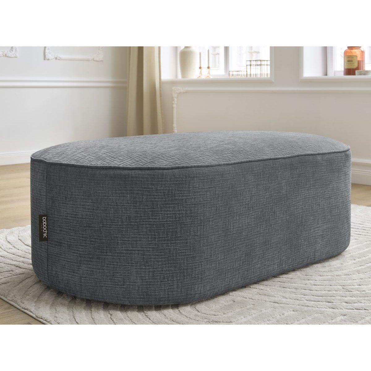 Pouf tissu texturé, ROUSSEAU gris foncé, BOBOCHIC